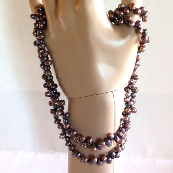 TAHITIAN BLACK PURPLE PEACOCK PEARLS NECKLACE OPERA LENGTH 39" LONG 54 GR. - Picture 5 of 7